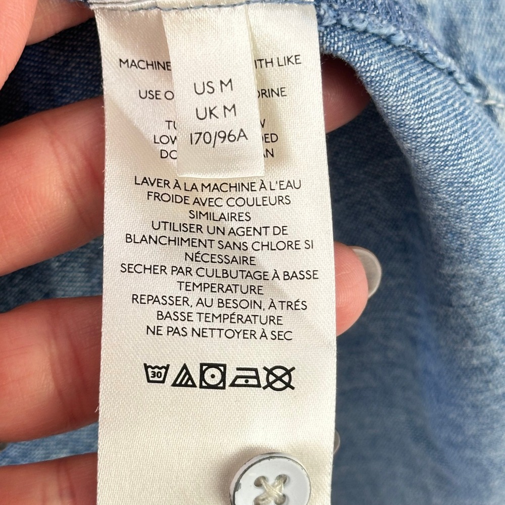 Maeve Anthropologie Chambray Denim Shirt Womens M Blue‎ Button Up Puff Sleeve - Picture 8 of 10